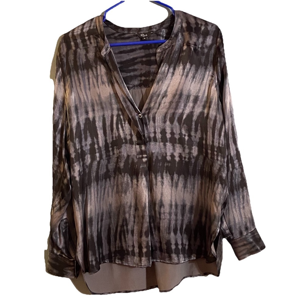 Rails Revolve Pearl‎ Top Satin Tie Dye Black Tide Long Sleeve Shirt Size Medium